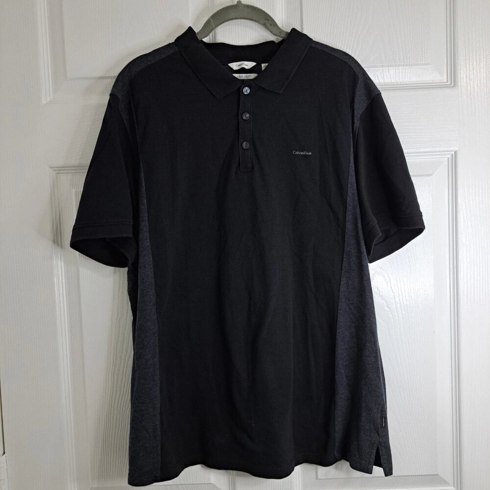 Calvin Klein Mens Black + Gray Liquid Touch Short Sleeve Polo Shirt Size XL